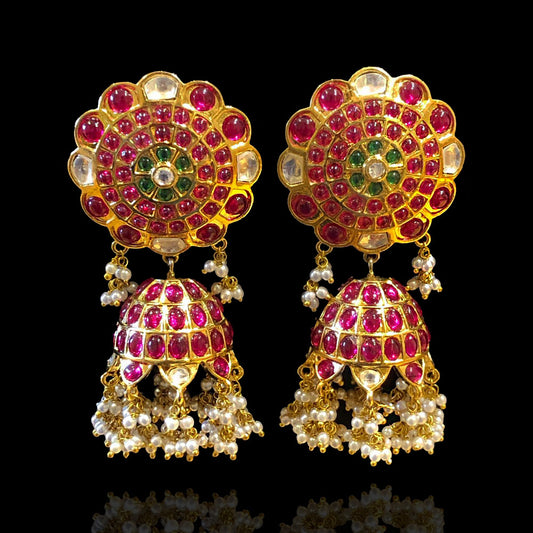 925 Silver Ruby Polki Look Detachable Jhumka Earring Design