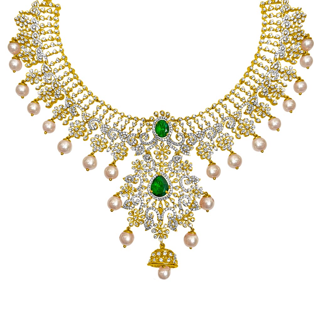 Crystal, Pearl and Emerald Pendant Necklace Set – TheStylease.com
