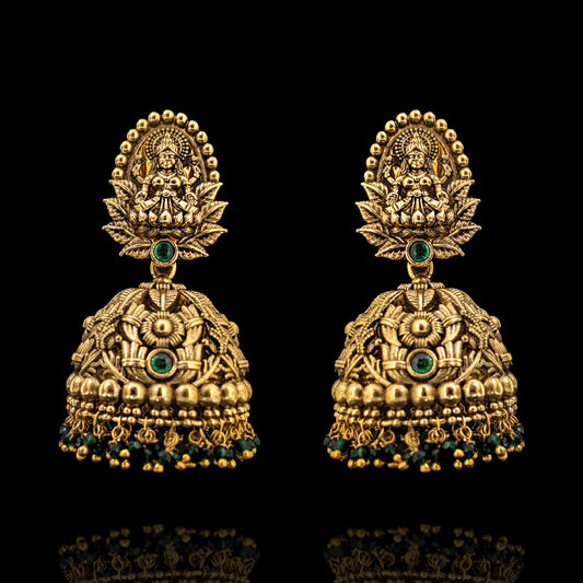 Divine Lakshmi Jhumka in Antique Temple Style with 18K Polish