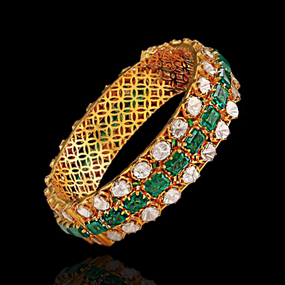 Emerald Elegance Bangle Kada Design with CZ Polki – Sneha Rateria Store