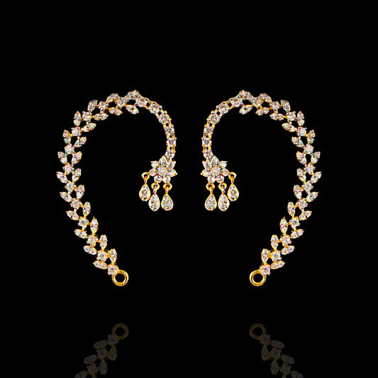 Glamorous Diamond Look Silver Ear Cuff with 18K Gold Polish