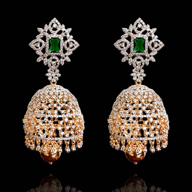 Silver Plated American Diamond Studded Party Wear Jhumka Hoop Earrings