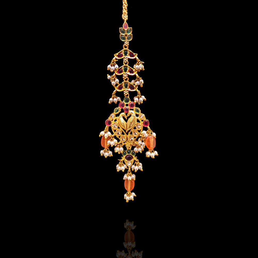 Long Bridal Mang Tikka Design with Colorful Stones – Sneha Rateria Store