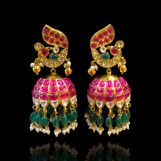 Peacock Motif Kundan Polki Look Jhumka Earrings Design