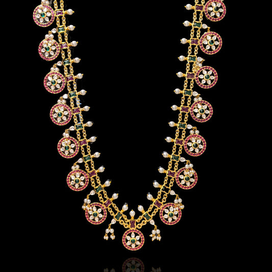 Regal Kasu Lakshmi Mala with Polki CZ and Pearl Detailing