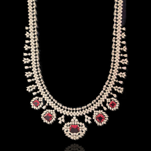 Rich Ruby Diamond Look Long Haram Necklace Design