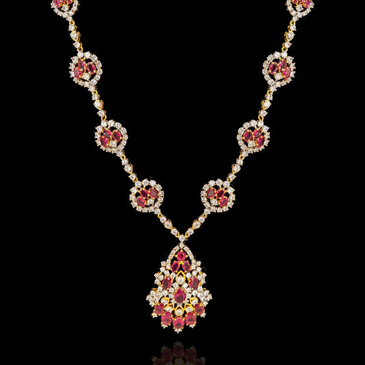 Ruby Diamond Look 925 Silver Necklace with 18K Gold Polish