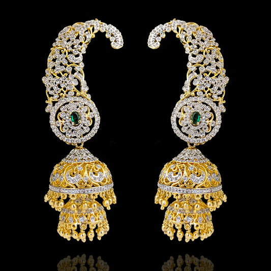 Statement Diamond Look Cuff Earrings Design in 18Kt Gold Polish