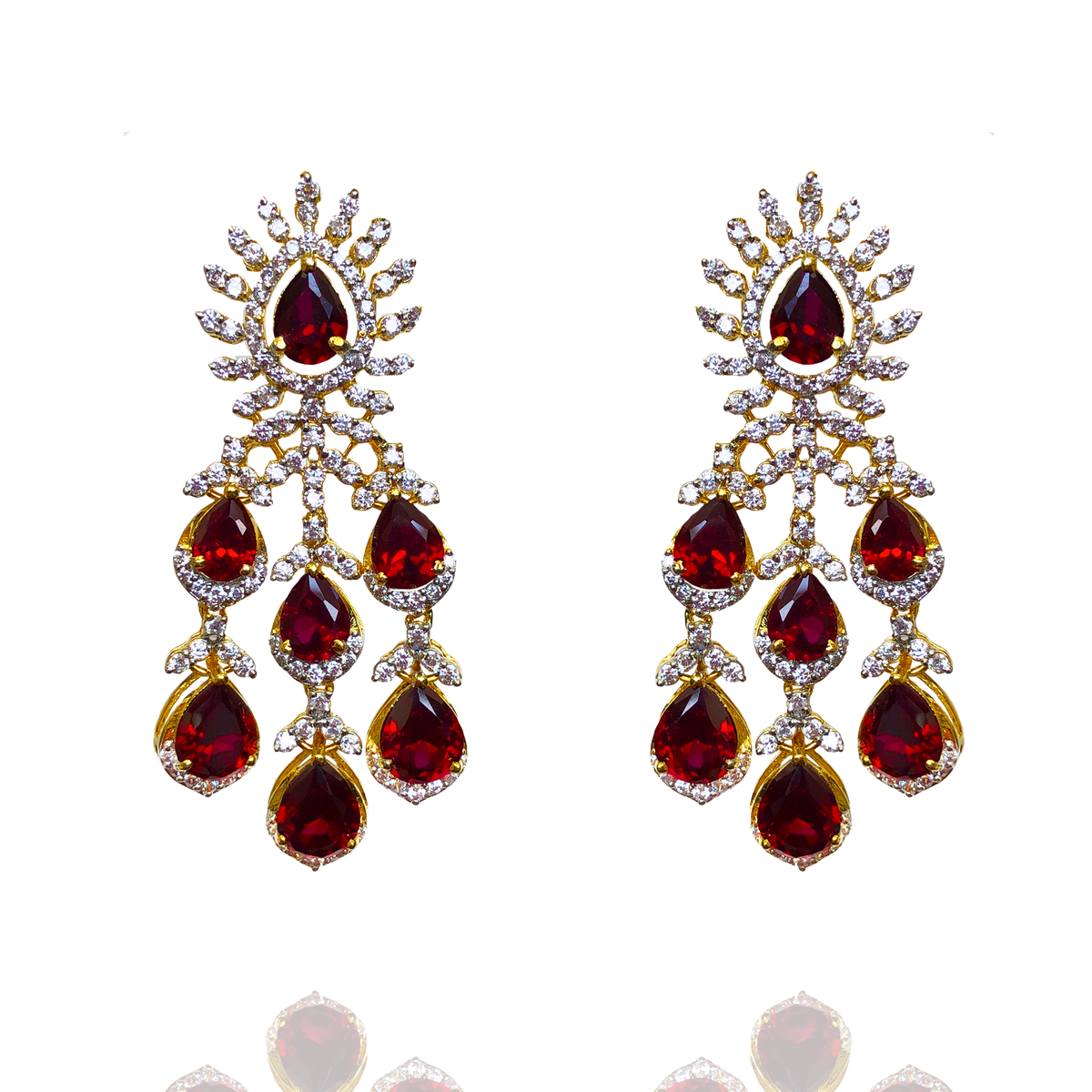 0.65 Carat Art Deco Style Diamond & Ruby Earrings