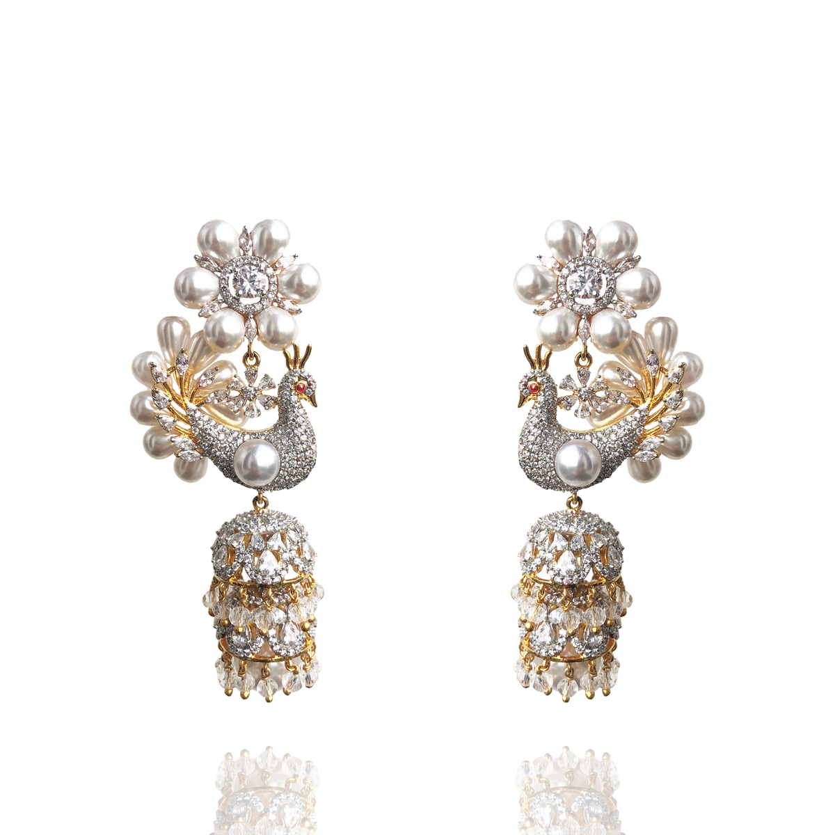 American Diamond Earrings | Pearl Latkan Earrings | Saaj